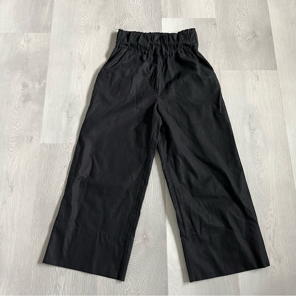KOURT BLACK WIDE LEG PANT ELASTIC WAISTBAND HIGH RISE WOMENS SMALL